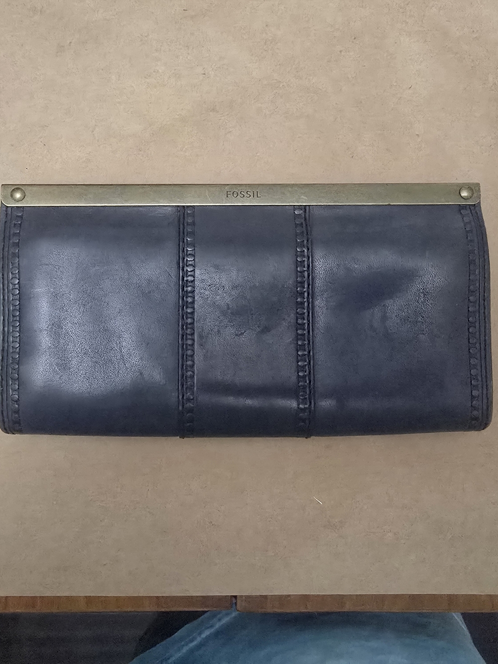 Fossil Navy Leather Clutch Wallet